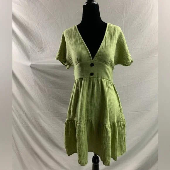 LAST ONE 🔥 Cotton Plunging Neck Ruffle Hem Dress - Picture 6 of 7